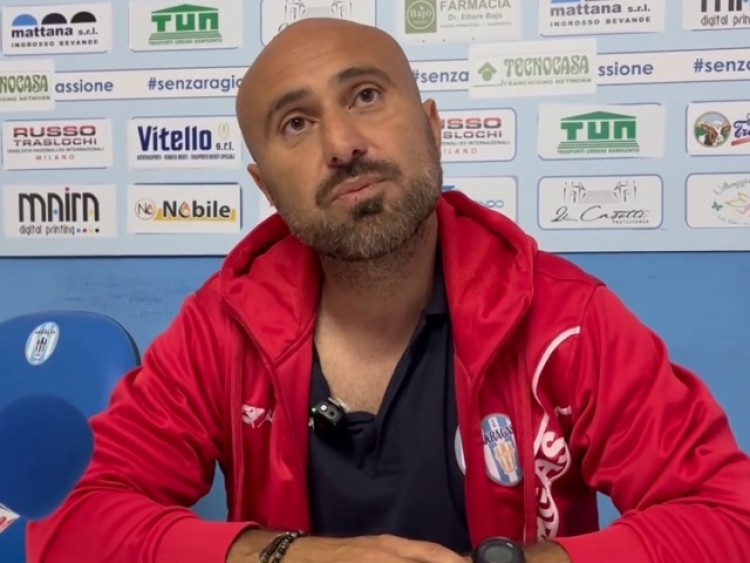 Il tecnico dell&#039;Akragas Marco Coppa in sala stampa dopo la partita col Trapani