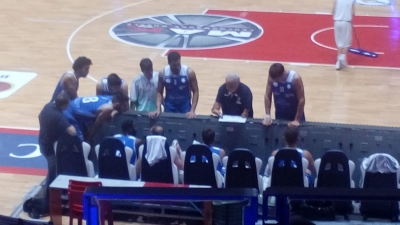 Time out della Fortitudo Moncada Agrigento nella gara vinta a Biella.