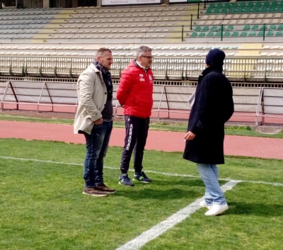 Il tecnico dell&#039;Akragas, Di Napoli, insieme al ds Catania a Melfi prima del&#039;inizio della gara